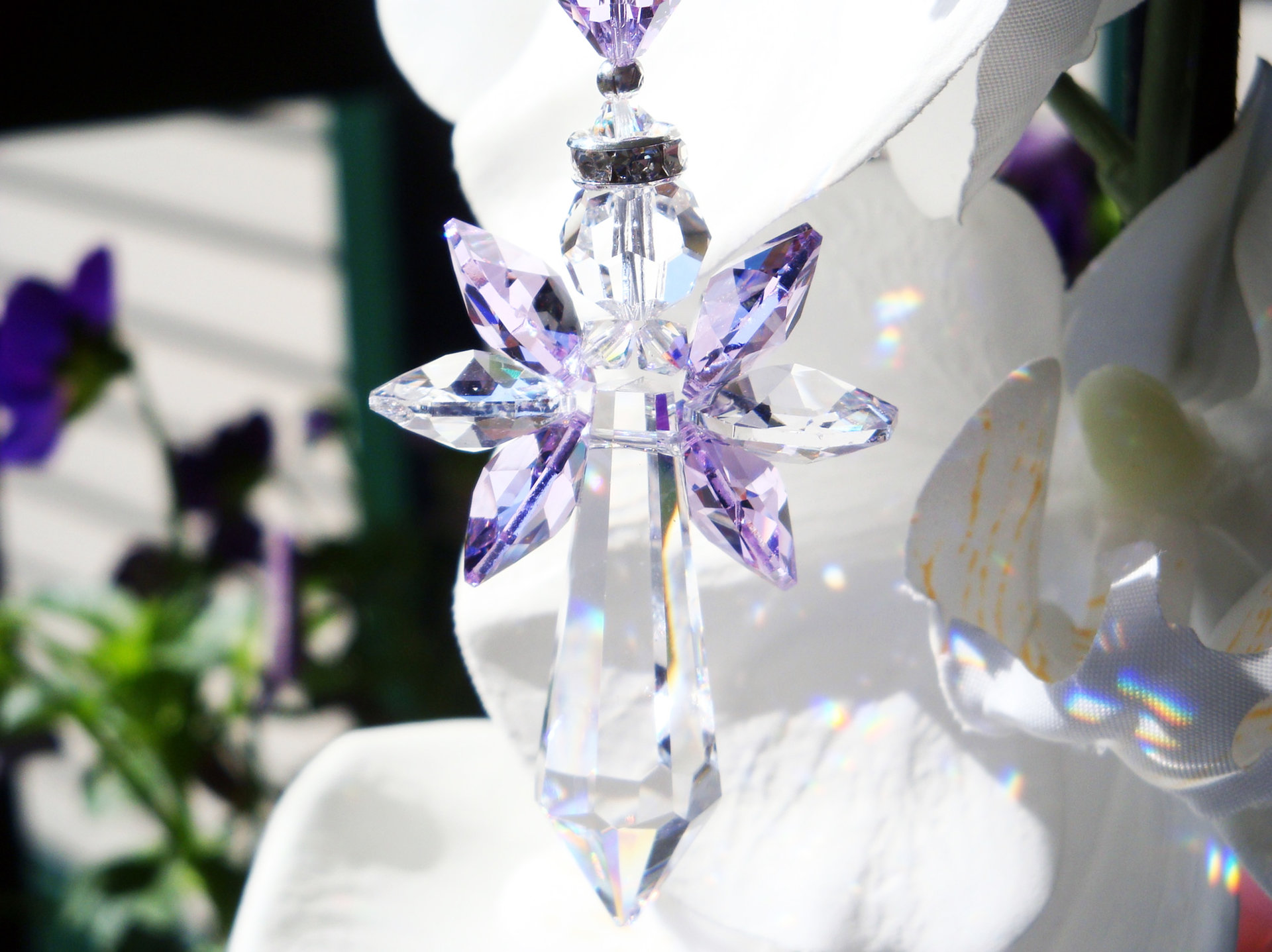 Crystal Guardian Angel Rear View Mirror Charm, Crystal Angel
